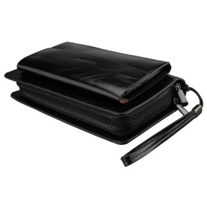 Saszetka męska ze skóry ekologicznej w czarnym kolorze, dwukomorowa - Rovicky