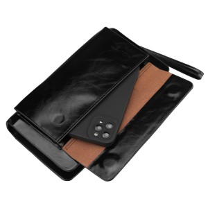 Saszetka męska ze skóry ekologicznej w czarnym kolorze, dwukomorowa - Rovicky