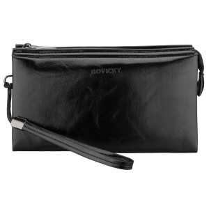 Saszetka męska ze skóry ekologicznej w czarnym kolorze, wyposażona w uchwyt na rękę - Rovicky