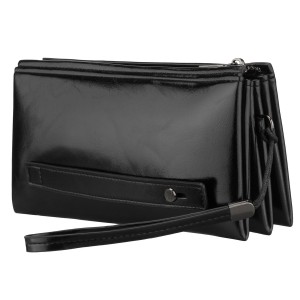 Saszetka męska ze skóry ekologicznej w czarnym kolorze, wyposażona w uchwyt na rękę - Rovicky