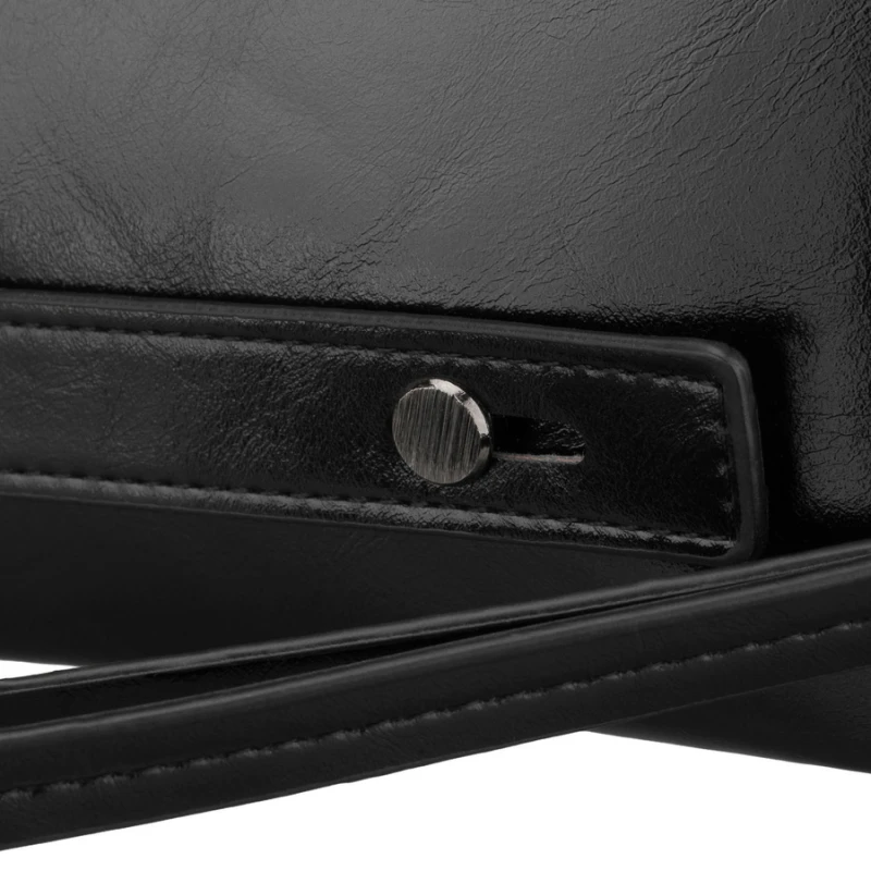 Saszetka męska ze skóry ekologicznej w czarnym kolorze, wyposażona w uchwyt na rękę - Rovicky