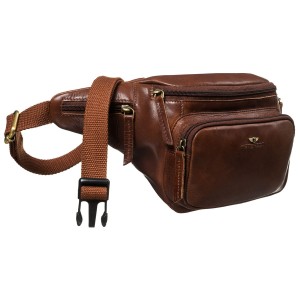 Skórzana nerka męska w brązowym kolorze z kieszeniami i etui na klucze - Peterson