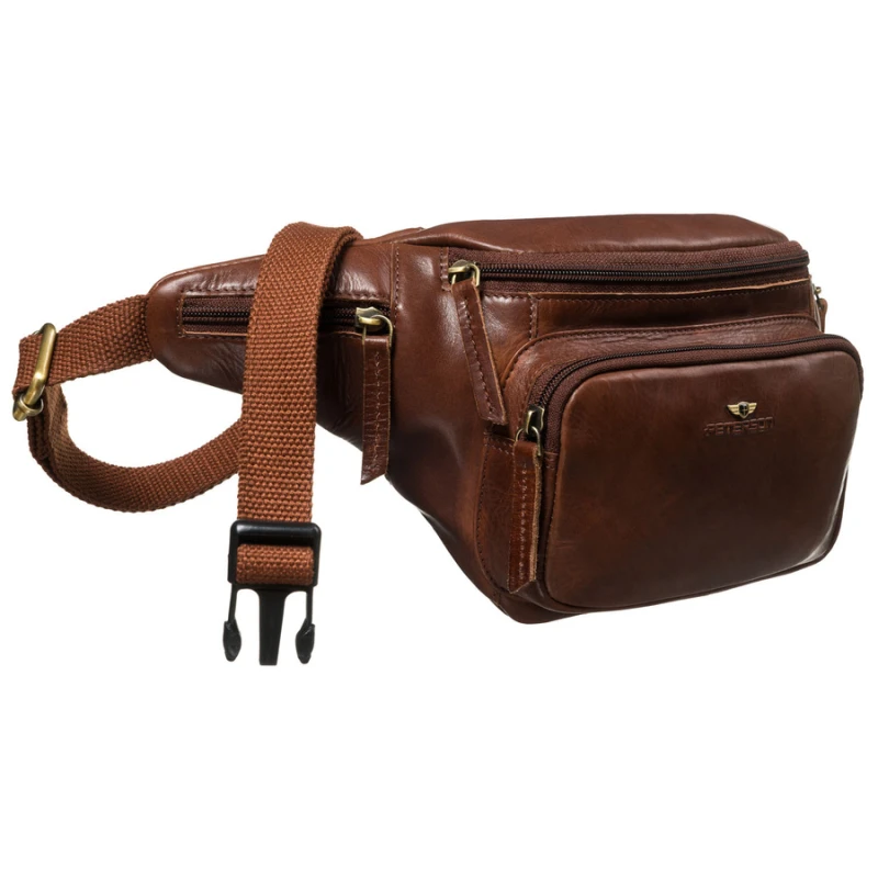 Skórzana nerka męska w brązowym kolorze z kieszeniami i etui na klucze - Peterson