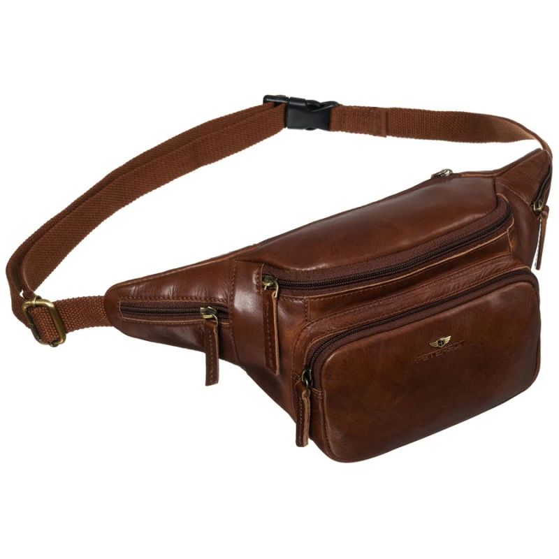 Skórzana nerka męska w brązowym kolorze z kieszeniami i etui na klucze - Peterson