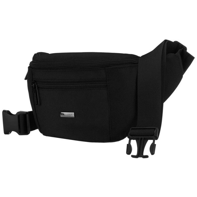 Miejska saszetka męska w czarnym kolorze z kieszenią zewnętrzną na suwak - Peterson