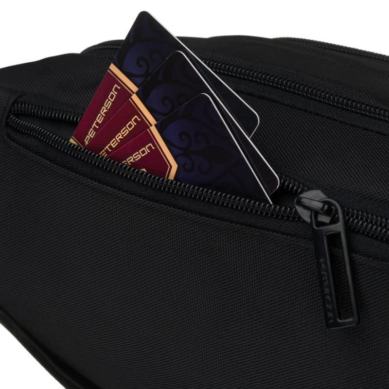 Czarna saszetka męska, jednokomorowa z czterema dodatkowymi kieszeniami, wykonana z cordury - Peterson