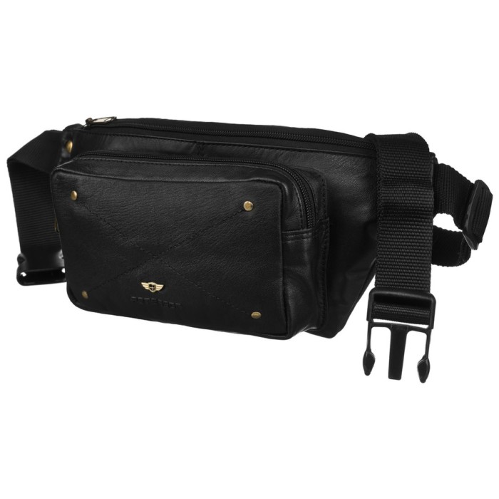 Skórzana nerka męska w czarnym kolorze zamykana na suwak - Peterson