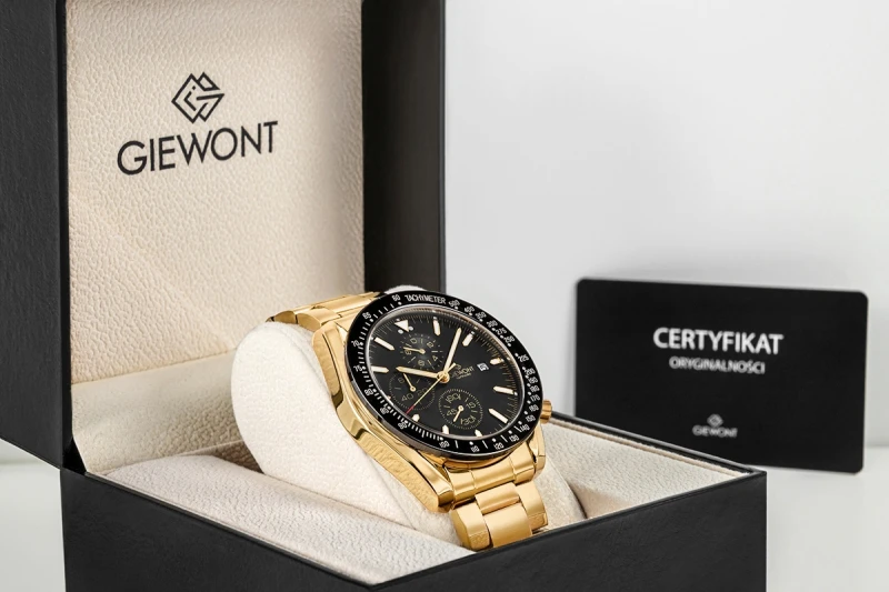 Zegarek Męski Giewont Chronograph Sapphire Złoto Czarny GW8720-B4