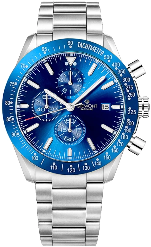Zegarek Męski Giewont Chronograph Sapphire Srebrno Niebieski GW8720-B3