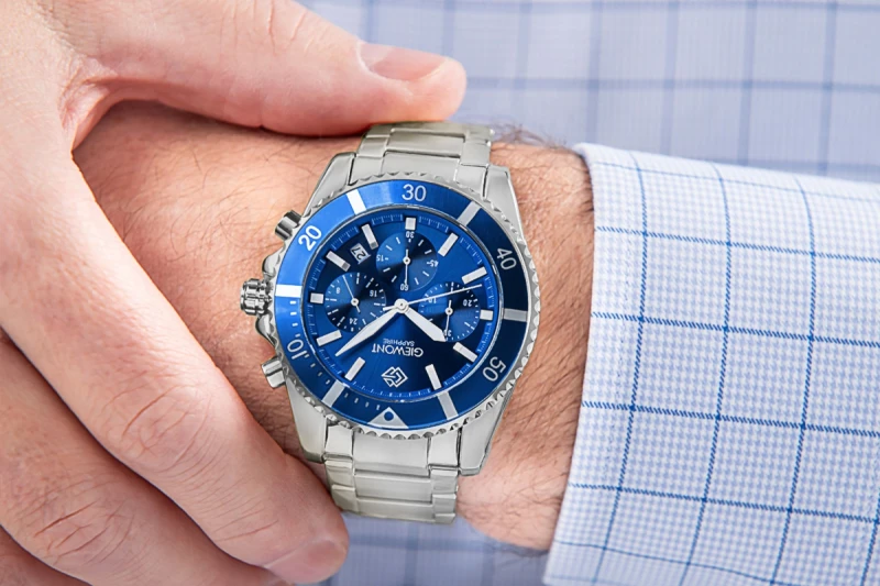 Zegarek Męski Giewont Chronograph Sapphire Srebrno Niebieski GW3970-B3