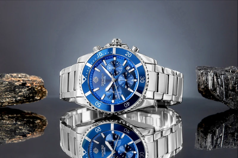 Zegarek Męski Giewont Chronograph Sapphire Srebrno Niebieski GW3970-B3