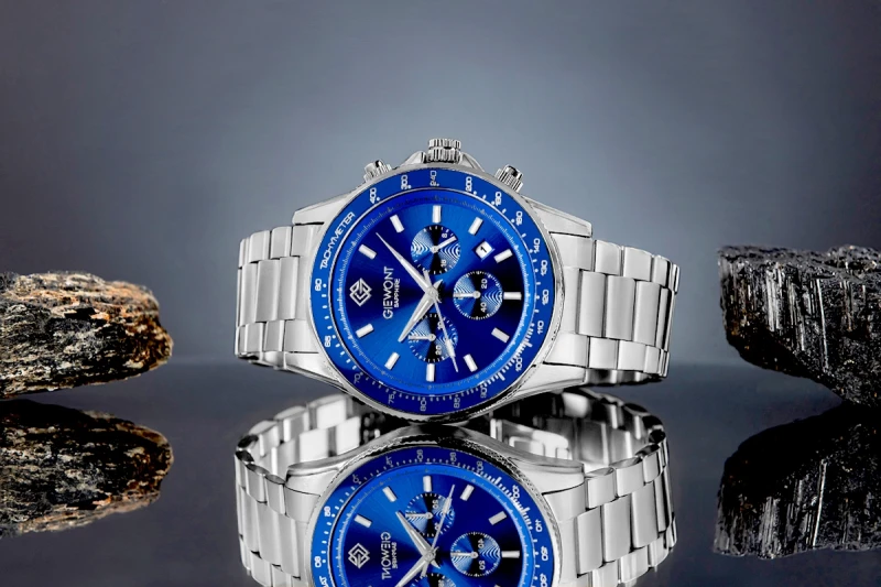 Zegarek Męski Giewont Chronograph Sapphire Srebrno Niebieski GW3520-B3
