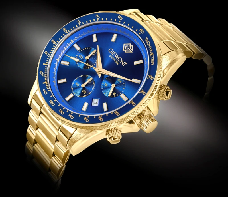 Zegarek Męski Giewont Chronograph Sapphire Złoto Niebieski GW3520-B5