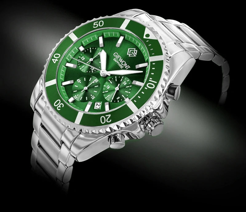 Zegarek Męski Giewont Chronograph Sapphire Srebrno Zielony GW3970-B8
