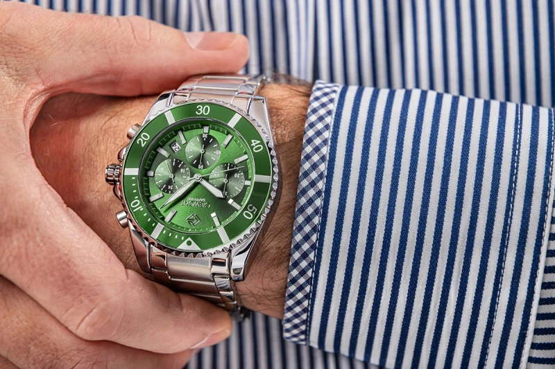 Zegarek Męski Giewont Chronograph Sapphire Srebrno Zielony GW3970-B8