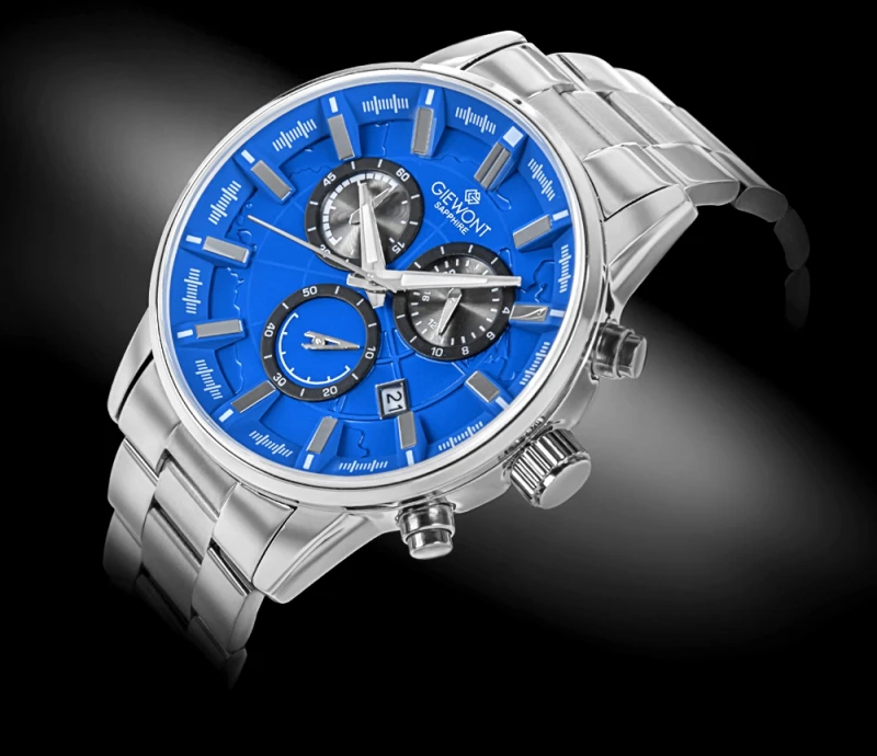 Zegarek Męski Giewont Chronograph Sapphire Srebrno Niebieski GW4580-B3
