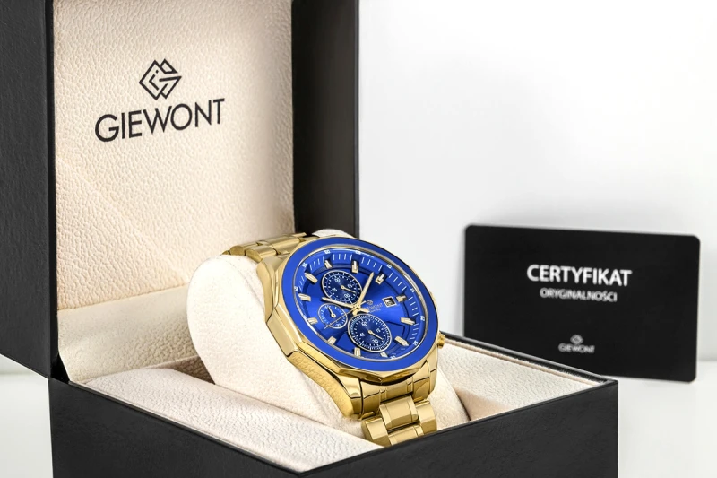 Zegarek Męski Giewont Chronograph Sapphire Złoto Niebieski GW7290-B6