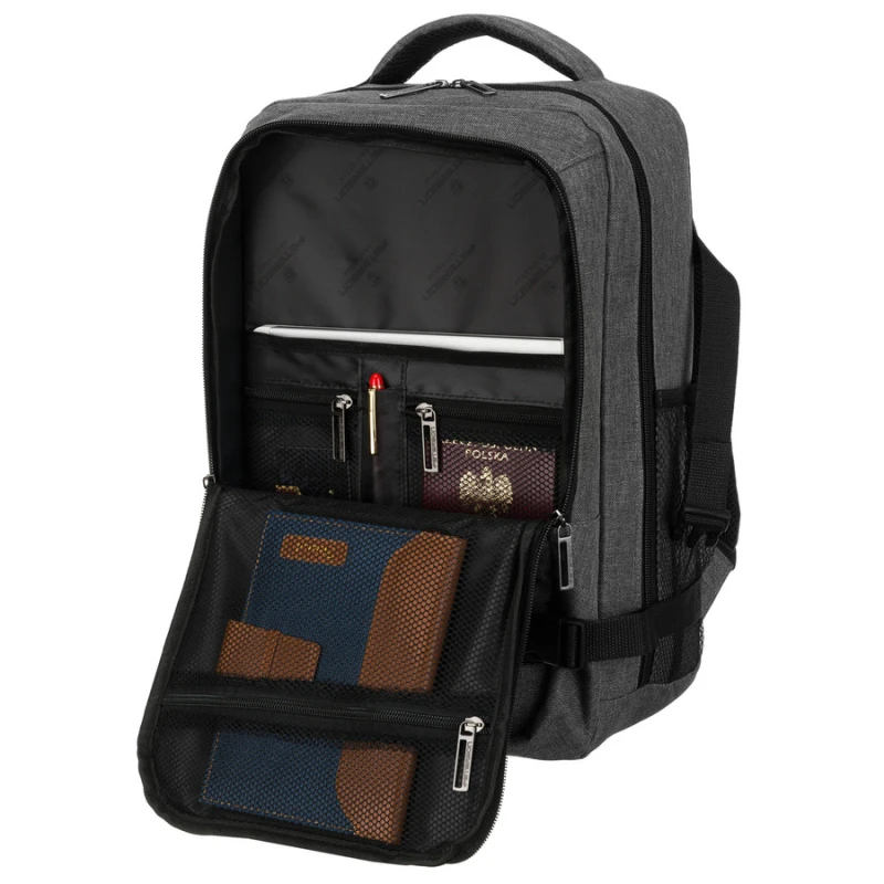 Plecak Peterson otwierany jak walizka – pojemna komora główna z pasami zabezpieczającymi