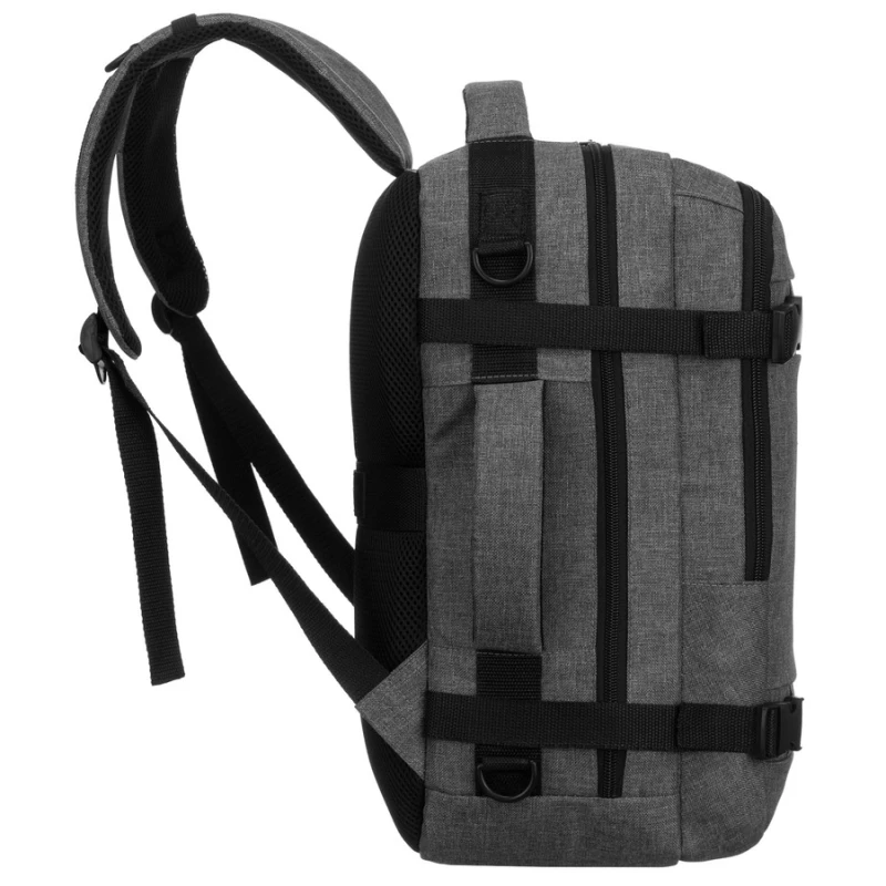 Podróżny plecak z poliestru w szarym kolorze, wyposażony w dopinany pasek - Peterson