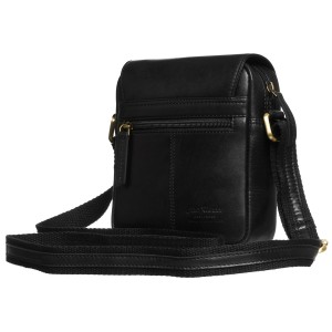 Skórzana, czarna torba męska na ramię zamykana suwakiem i klipsem magnetycznym - Peterson