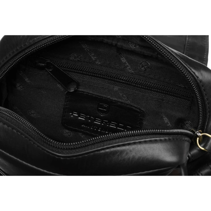 Skórzana, czarna torba męska na ramię zamykana suwakiem i klipsem magnetycznym - Peterson