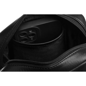 Skórzana, czarna torba męska na ramię zamykana suwakiem i klipsem magnetycznym - Peterson