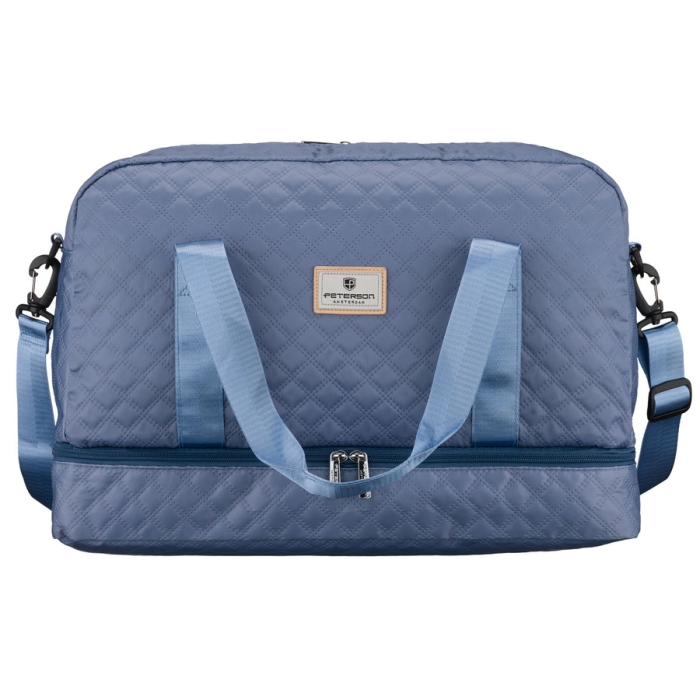 Treningowa torba wykonana z poliestru w niebieskim kolorze, dwukomorowa i zamykana suwakiem - Peterson