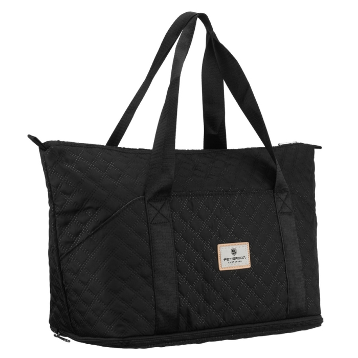 Czarna torba treningowa Peterson wykonana z trwałego poliestru, jednokomorowa, idealna na siłownię, trening oraz wyjazdy