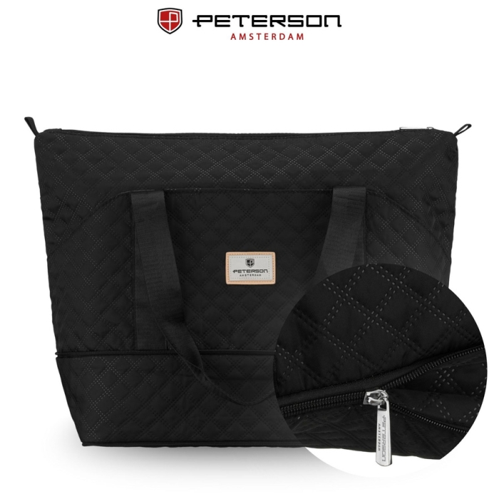 Sportowa torba treningowa Peterson w kolorze czarnym z praktycznymi kieszeniami z przodu, lekka i pojemna