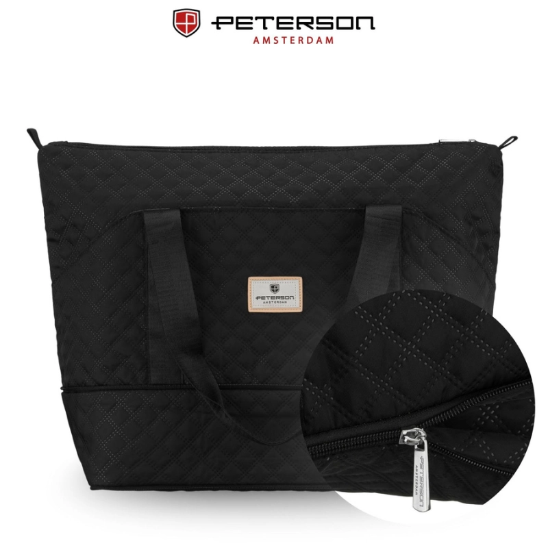 Sportowa torba treningowa Peterson w kolorze czarnym z praktycznymi kieszeniami z przodu, lekka i pojemna