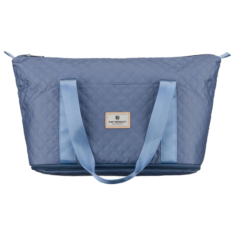 Treningowa torba wykonana z poliestru w niebieskim kolorze, wyposażona w uchwyt na walizkę - Peterson