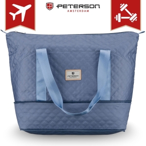 Treningowa torba wykonana z poliestru w niebieskim kolorze, wyposażona w uchwyt na walizkę - Peterson