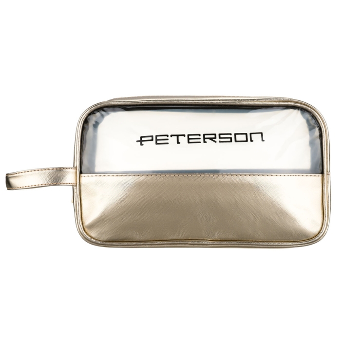 Kosmetyczka Peterson złota – przezroczysty panel i złote okucia