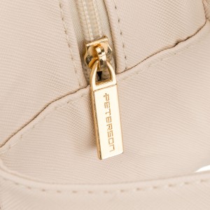 Kosmetyczka z tkaniny syntetycznej w beżowym kolorze wyposażona w przezroczysty panel - Peterson