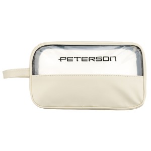 Kosmetyczka z tkaniny syntetycznej w kolorze ecru, wyposażona w przezroczysty panel - Peterson