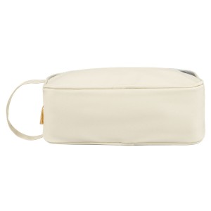 Kosmetyczka z tkaniny syntetycznej w kolorze ecru, wyposażona w przezroczysty panel - Peterson