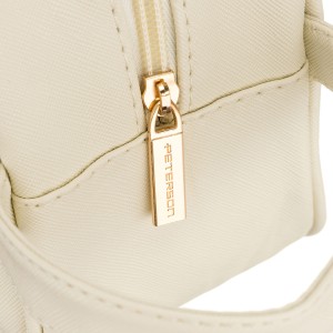 Kosmetyczka z tkaniny syntetycznej w kolorze ecru, wyposażona w przezroczysty panel - Peterson