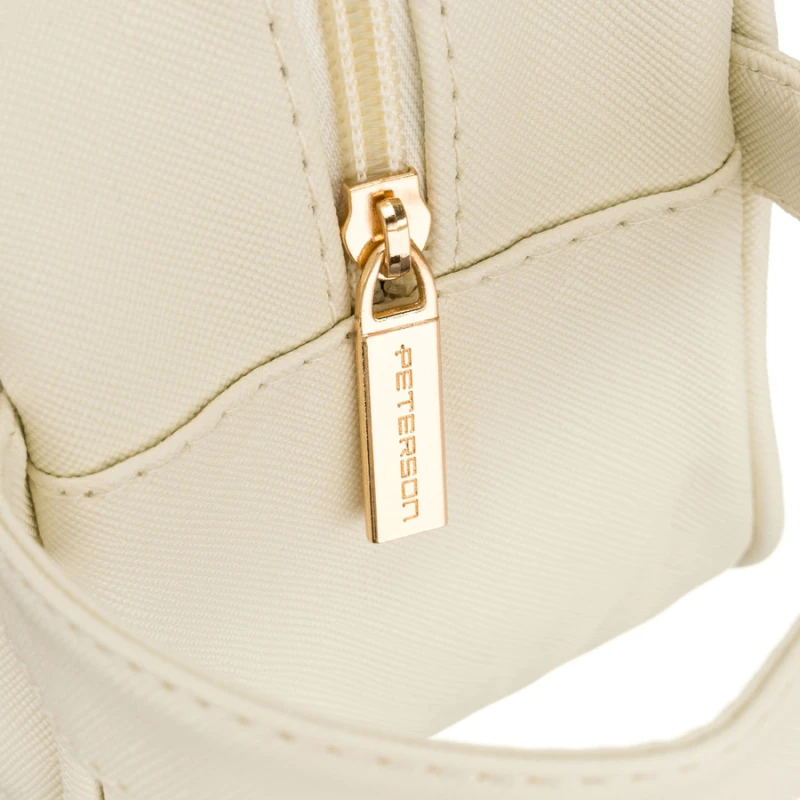 Kosmetyczka z tkaniny syntetycznej w kolorze ecru, wyposażona w przezroczysty panel - Peterson