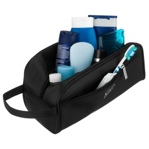 Kosmetyczka z tkaniny syntetycznej w czarnym kolorze, zamykana suwakiem - Peterson