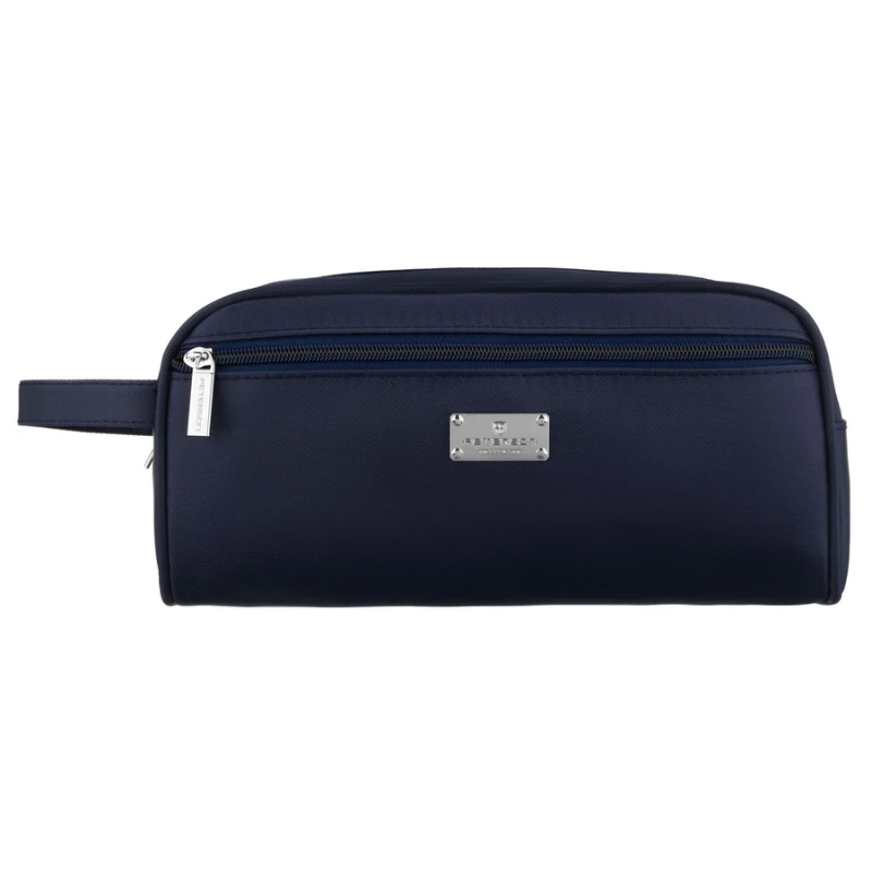 Granatowa kosmetyczka z tkaniny syntetycznej, jednokomorowa i zamykana suwakiem - Peterson