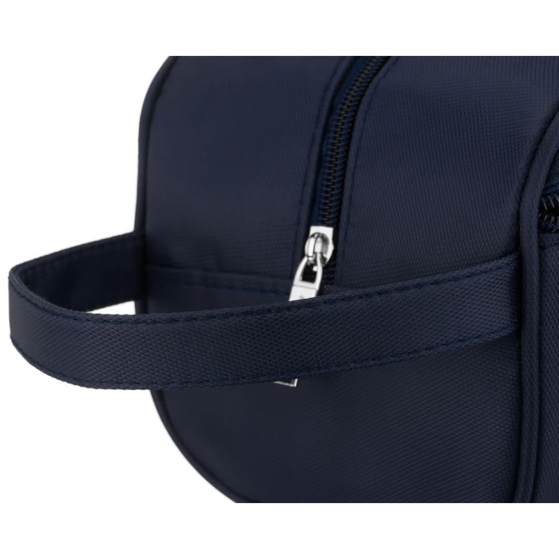 Granatowa kosmetyczka z tkaniny syntetycznej, jednokomorowa i zamykana suwakiem - Peterson