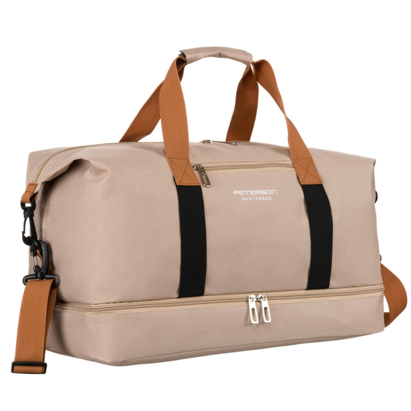 Torba podróżna Peterson beżowa z poliestru – widok z przodu