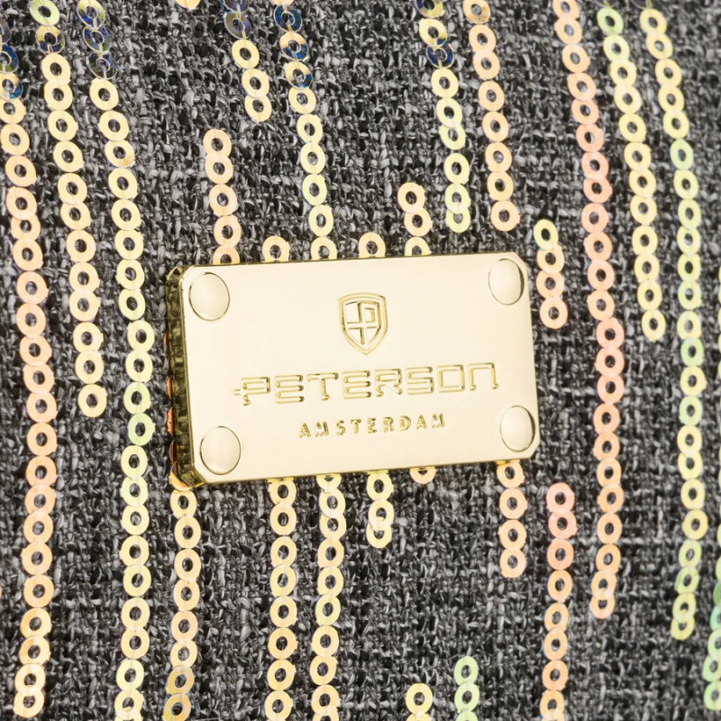 Czarna kosmetyczka z poliestru ozdobiona cekinami, zamykana suwakiem - Peterson
