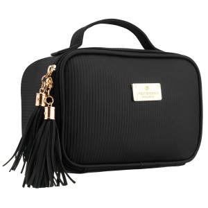 Czarna kosmetyczka z tkaniny syntetycznej wyposażona w cztery przegródki - Peterson