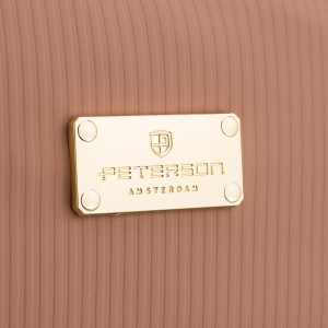 Jednokomorowa kosmetyczka z tkaniny syntetycznej w beżowym kolorze wyposażona praktyczny uchwyt - Peterson