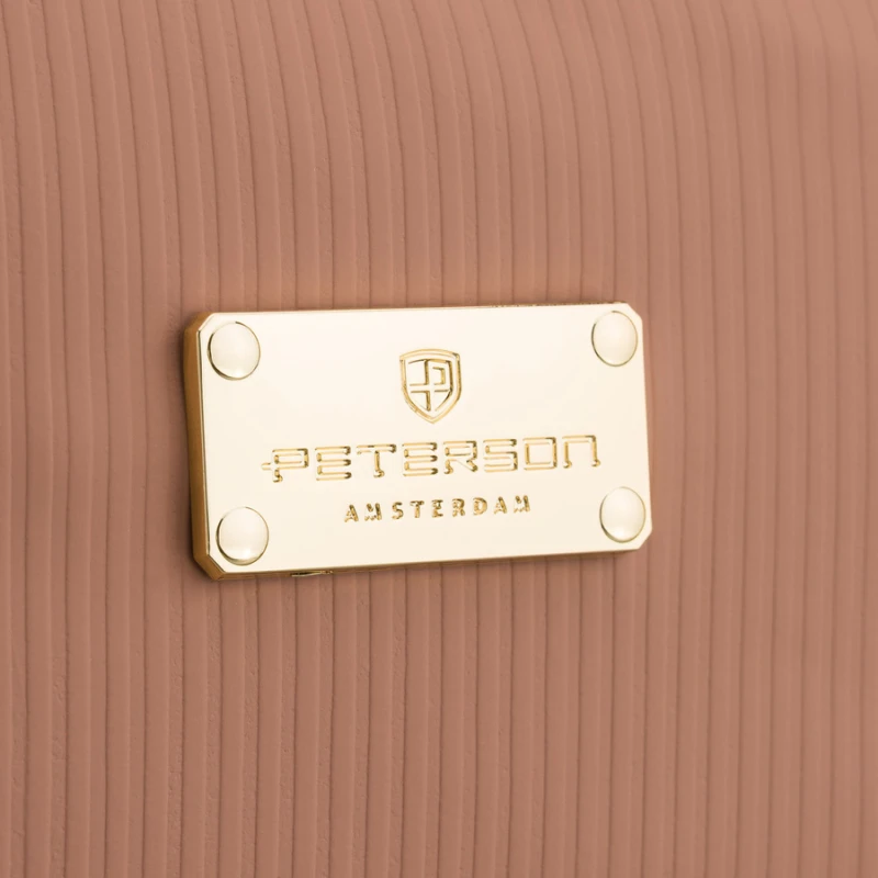 Jednokomorowa kosmetyczka z tkaniny syntetycznej w beżowym kolorze wyposażona praktyczny uchwyt - Peterson