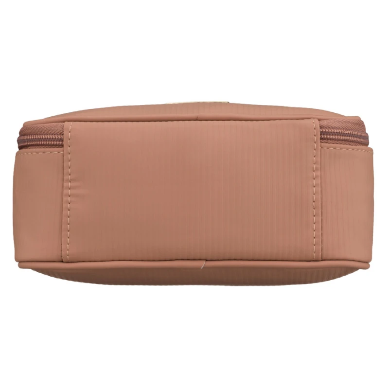 Jednokomorowa kosmetyczka z tkaniny syntetycznej w beżowym kolorze wyposażona praktyczny uchwyt - Peterson