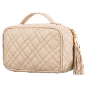 Jednokomorowa kosmetyczka z tkaniny syntetycznej w beżowym kolorze - Peterson