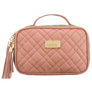 Jednokomorowa, różowa kosmetyczka z tkaniny syntetycznej z praktycznym uchwytem - Peterson