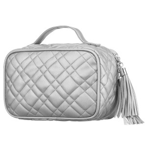 Jednokomorowa, srebrna kosmetyczka z tkaniny syntetycznej zamykana suwakiem - Peterson